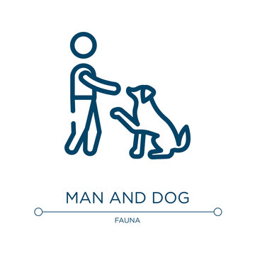 Man and dog icon. Linear vector illustration from dog and training collection. Outline man and dog icon vector. Thin line symbol for use on web and mobile apps, logo, print media.