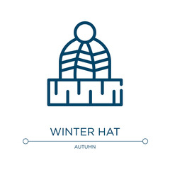 Naklejka premium Winter hat icon. Linear vector illustration from autumn collection. Outline winter hat icon vector. Thin line symbol for use on web and mobile apps, logo, print media.
