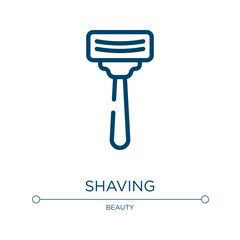 Obraz premium Shaving icon. Linear vector illustration from hairdressing and esthetics collection. Outline shaving icon vector. Thin line symbol for use on web and mobile apps, logo, print media.