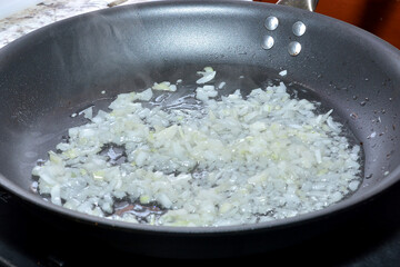 Sarten con fritura de cebolla