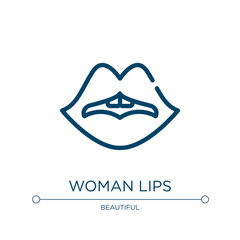 Woman lips icon. Linear vector illustration from beauty salon collection. Outline woman lips icon vector. Thin line symbol for use on web and mobile apps, logo, print media.