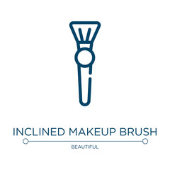 Inclined makeup brush icon. Linear vector illustration from beauty salon collection. Outline inclined makeup brush icon vector. Thin line symbol for use on web and mobile apps, logo, print media.