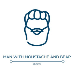 Man with moustache and bear icon. Linear vector illustration from beauty collection. Outline man with moustache and bear icon vector. Thin line symbol for use on web and mobile apps, logo, print