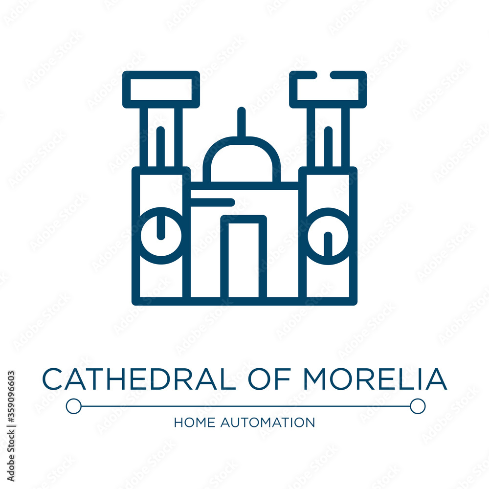 Poster Cathedral of morelia icon. Linear vector illustration from linear monuments collection. Outline cathedral of morelia icon vector. Thin line symbol for use on web and mobile apps, logo, print media.