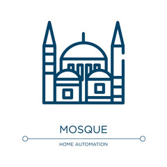 Blue mosque icon. Linear vector illustration from linear monuments collection. Outline blue mosque icon vector. Thin line symbol for use on web and mobile apps, logo, print media.