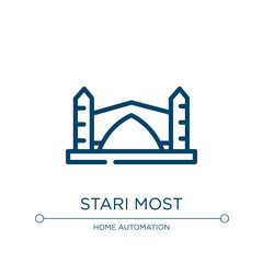 Naklejka premium Stari most icon. Linear vector illustration from linear monuments collection. Outline stari most icon vector. Thin line symbol for use on web and mobile apps, logo, print media.
