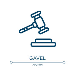 Gavel icon. Linear vector illustration from law & justice collection. Outline gavel icon vector. Thin line symbol for use on web and mobile apps, logo, print media.