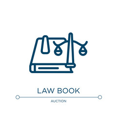 Law book icon. Linear vector illustration from law & justice collection. Outline law book icon vector. Thin line symbol for use on web and mobile apps, logo, print media.