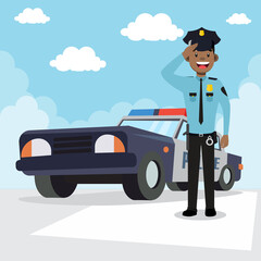 Police officer character with the car