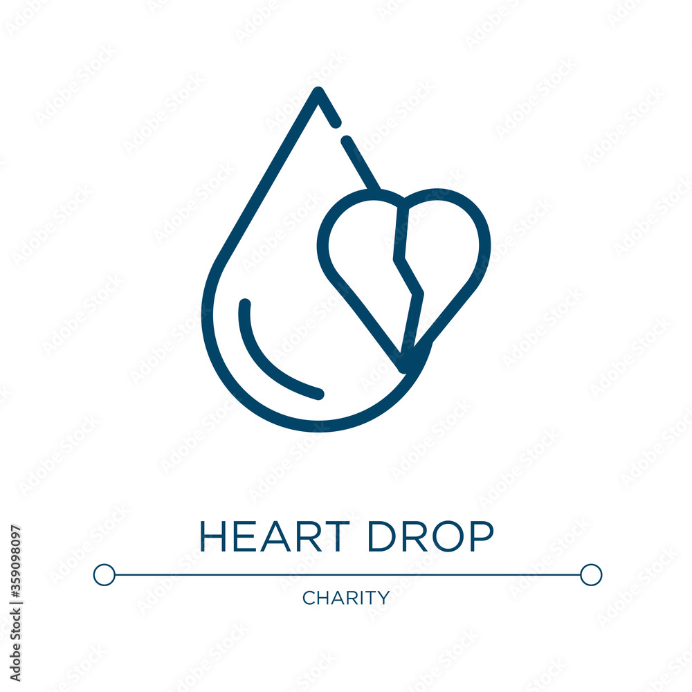 Poster heart drop icon. linear vector illustration from charity collection. outline heart drop icon vector.