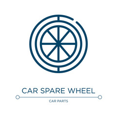Car spare wheel icon. Linear vector illustration from car parts collection. Outline car spare wheel icon vector. Thin line symbol for use on web and mobile apps, logo, print media.