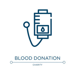 Blood donation icon. Linear vector illustration from charity collection. Outline blood donation icon vector. Thin line symbol for use on web and mobile apps, logo, print media.