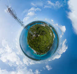 Telecommunications mast on tiny planet