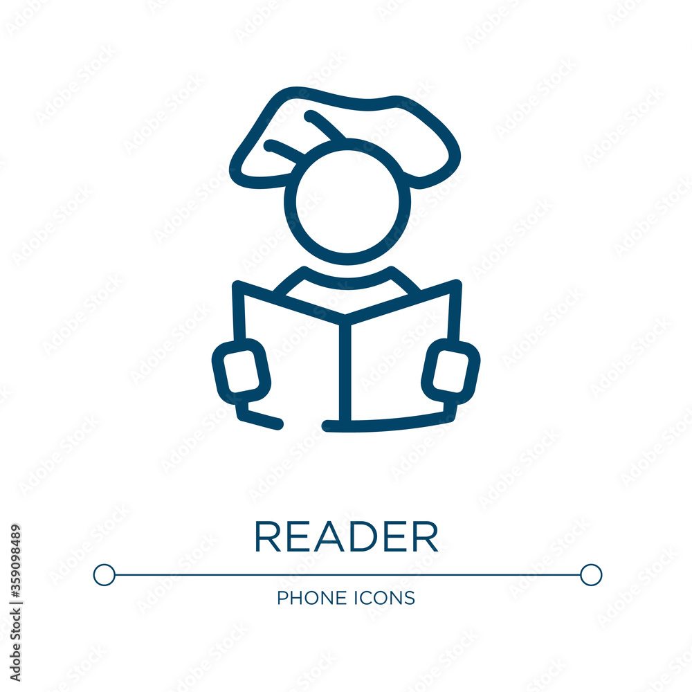 Poster reader icon. linear vector illustration from communication and media collection. outline reader icon