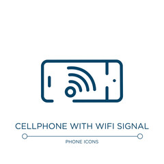 Cellphone with wifi signal icon. Linear vector illustration from phone icons collection. Outline cellphone with wifi signal icon vector. Thin line symbol for use on web and mobile apps, logo, print