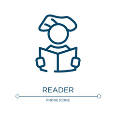 Reader icon. Linear vector illustration from communication and media collection. Outline reader icon vector. Thin line symbol for use on web and mobile apps, logo, print media.