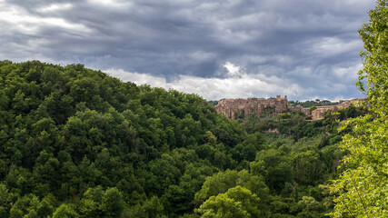 Calcata, small medieval village, Italy. Panoramic view of the village of Calcata, in the province...