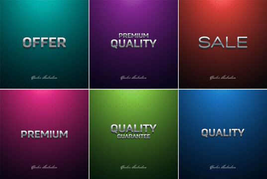 Collection of vector banners with 3d metallic text, premium quality, sale, offer