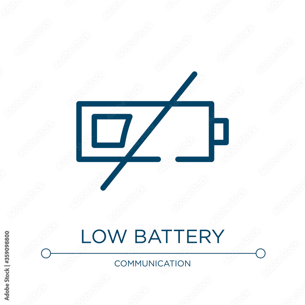 Poster low battery icon. linear vector illustration from mobile interface collection. outline low battery i