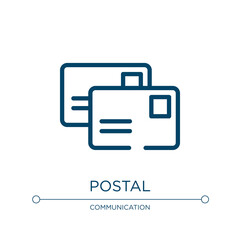 Postal icon. Linear vector illustration from mail collection. Outline postal icon vector. Thin line symbol for use on web and mobile apps, logo, print media.