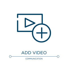 Add video icon. Linear vector illustration from marketing collection. Outline add video icon vector. Thin line symbol for use on web and mobile apps, logo, print media.