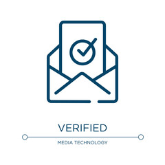 Verified icon. Linear vector illustration from email collection. Outline verified icon vector. Thin line symbol for use on web and mobile apps, logo, print media.