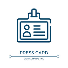 Press card icon. Linear vector illustration from journalist collection. Outline press card icon vector. Thin line symbol for use on web and mobile apps, logo, print media.