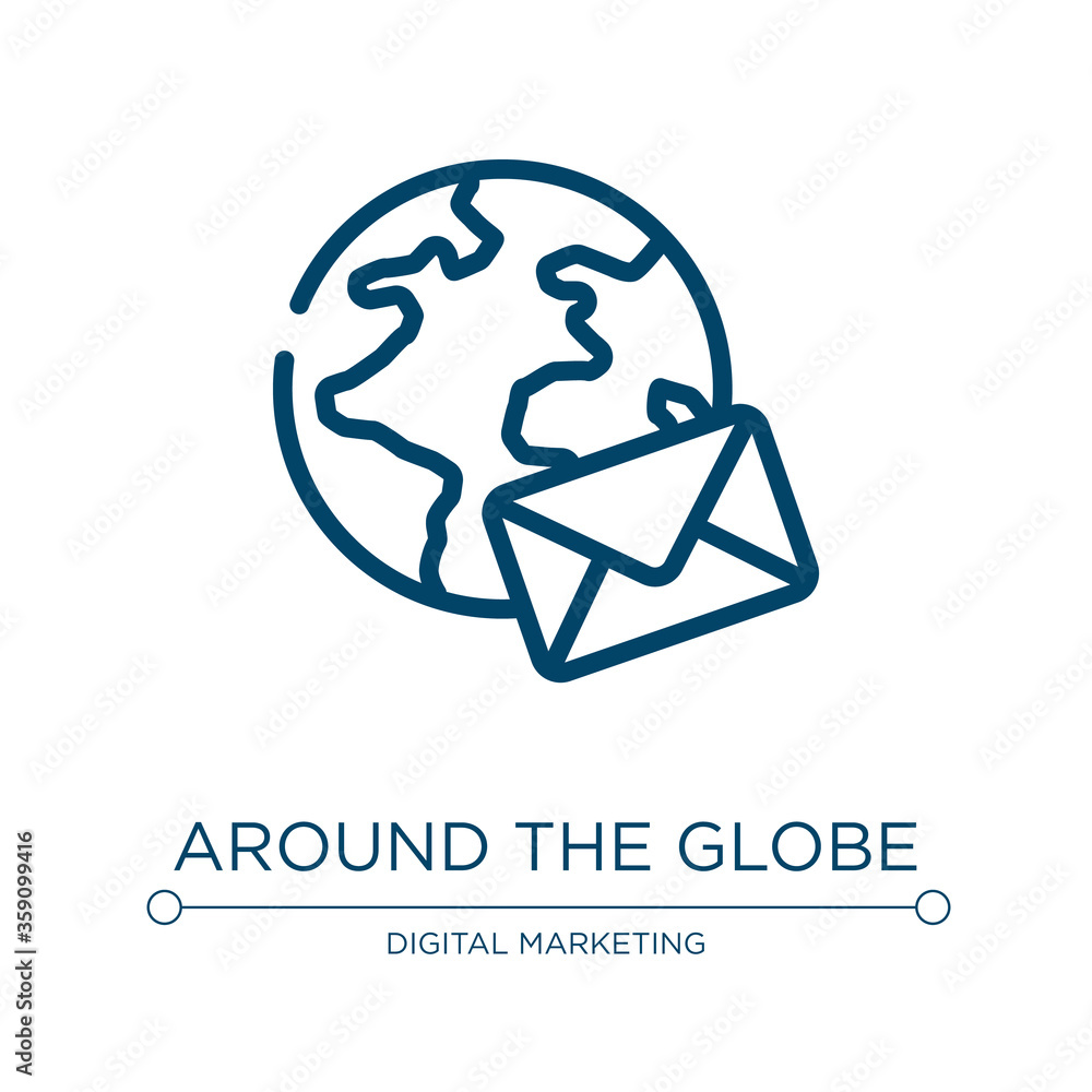 Poster around the globe icon. linear vector illustration from email collection. outline around the globe ic