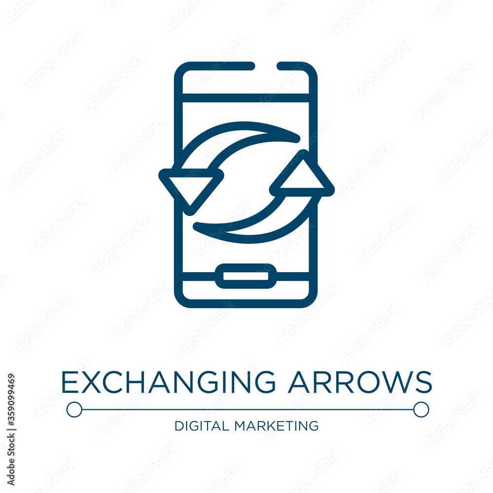 Poster exchanging arrows icon. linear vector illustration from mobile phones collection. outline exchanging