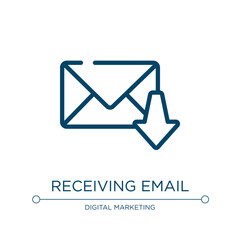 Receiving email icon. Linear vector illustration from communication systems linear collection. Outline receiving email icon vector. Thin line symbol for use on web and mobile apps, logo, print media.