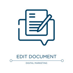 Edit document icon. Linear vector illustration from speeches collection. Outline edit document icon vector. Thin line symbol for use on web and mobile apps, logo, print media.