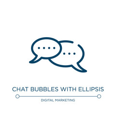 Obraz premium Chat bubbles with ellipsis icon. Linear vector illustration from chatting collection. Outline chat bubbles with ellipsis icon vector. Thin line symbol for use on web and mobile apps, logo, print