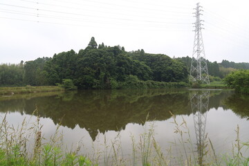 Obraz premium 池の鉄塔