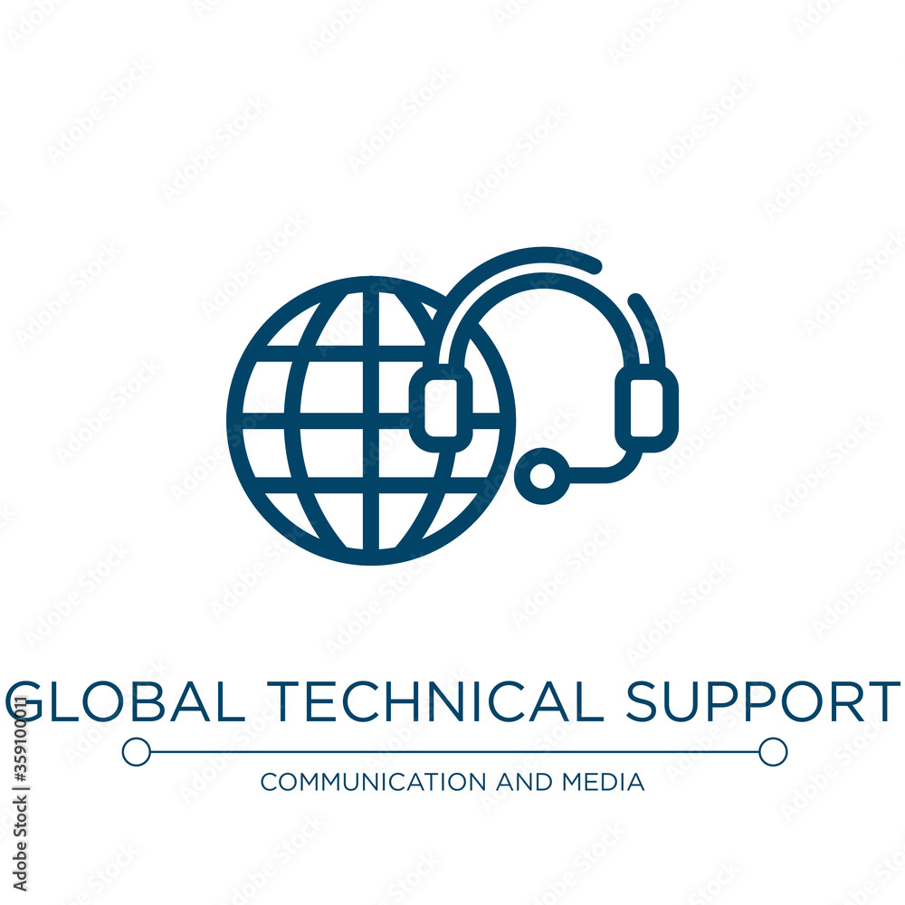 Poster global technical support icon. linear vector illustration from support collection. outline global te