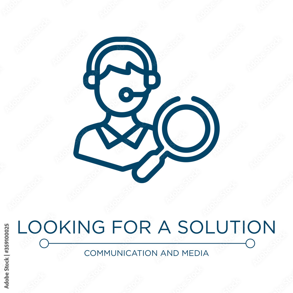 Poster Looking for a solution icon. Linear vector illustration from support collection. Outline looking for a solution icon vector. Thin line symbol for use on web and mobile apps, logo, print media.