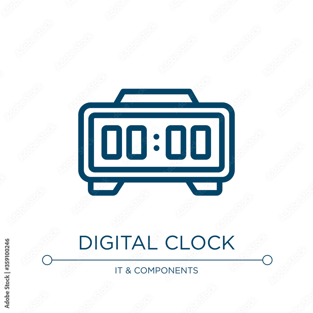 Poster digital clock icon. linear vector illustration from hardware collection. outline digital clock icon 