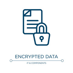 Encrypted data icon. Linear vector illustration from data organization collection. Outline encrypted data icon vector. Thin line symbol for use on web and mobile apps, logo, print media.