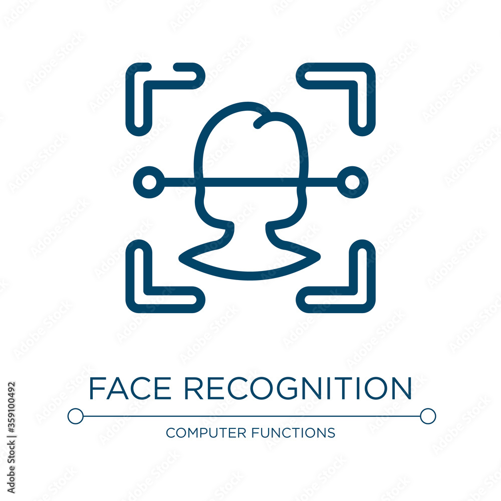 Poster face recognition icon. linear vector illustration from computer technology collection. outline face 