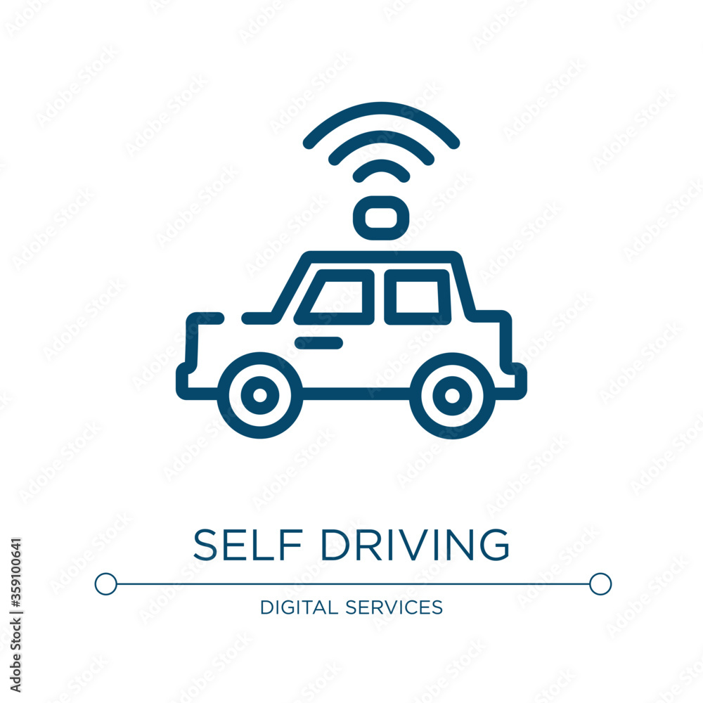 Poster self driving icon. linear vector illustration from technology collection. outline self driving icon 