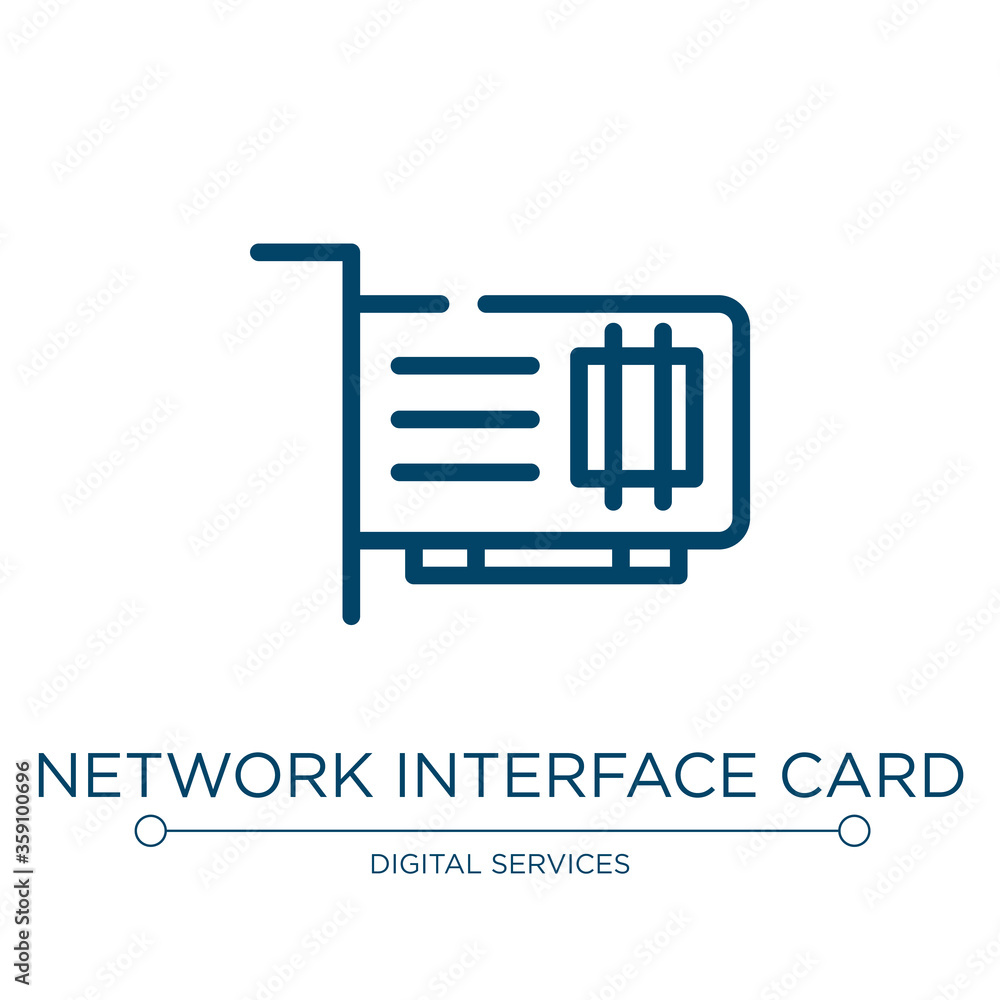 Poster Network interface card icon. Linear vector illustration from digital services collection. Outline network interface card icon vector. Thin line symbol for use on web and mobile apps, logo, print