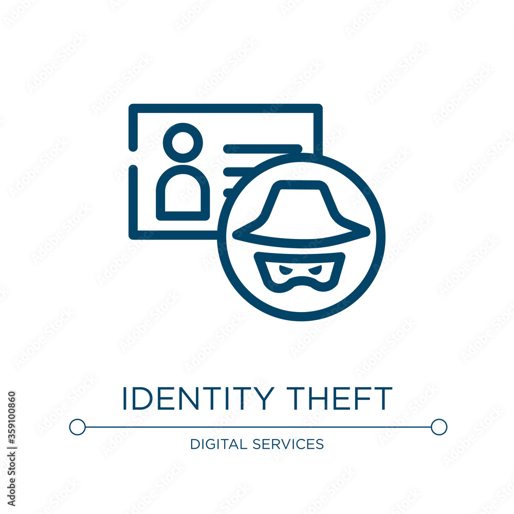Poster identity theft icon. linear vector illustration from cyber crimes collection. outline identity theft