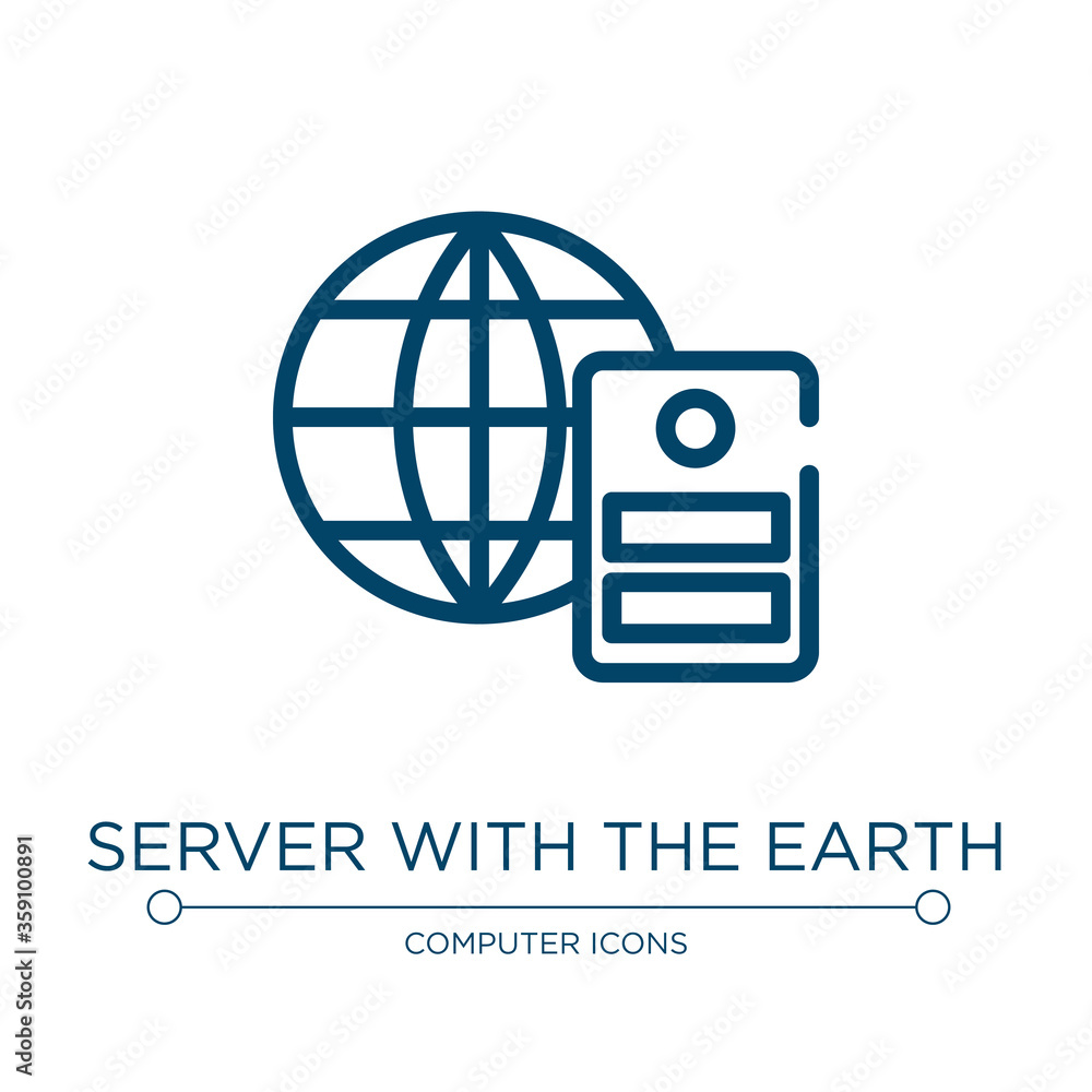 Poster server with the earth icon. linear vector illustration from computer and media collection. outline s