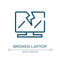 Obraz premium Broken laptop icon. Linear vector illustration from computer icons collection. Outline broken laptop icon vector. Thin line symbol for use on web and mobile apps, logo, print media.