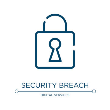 Security breach icon. Linear vector illustration from cyber robbery collection. Outline security breach icon vector. Thin line symbol for use on web and mobile apps, logo, print media.
