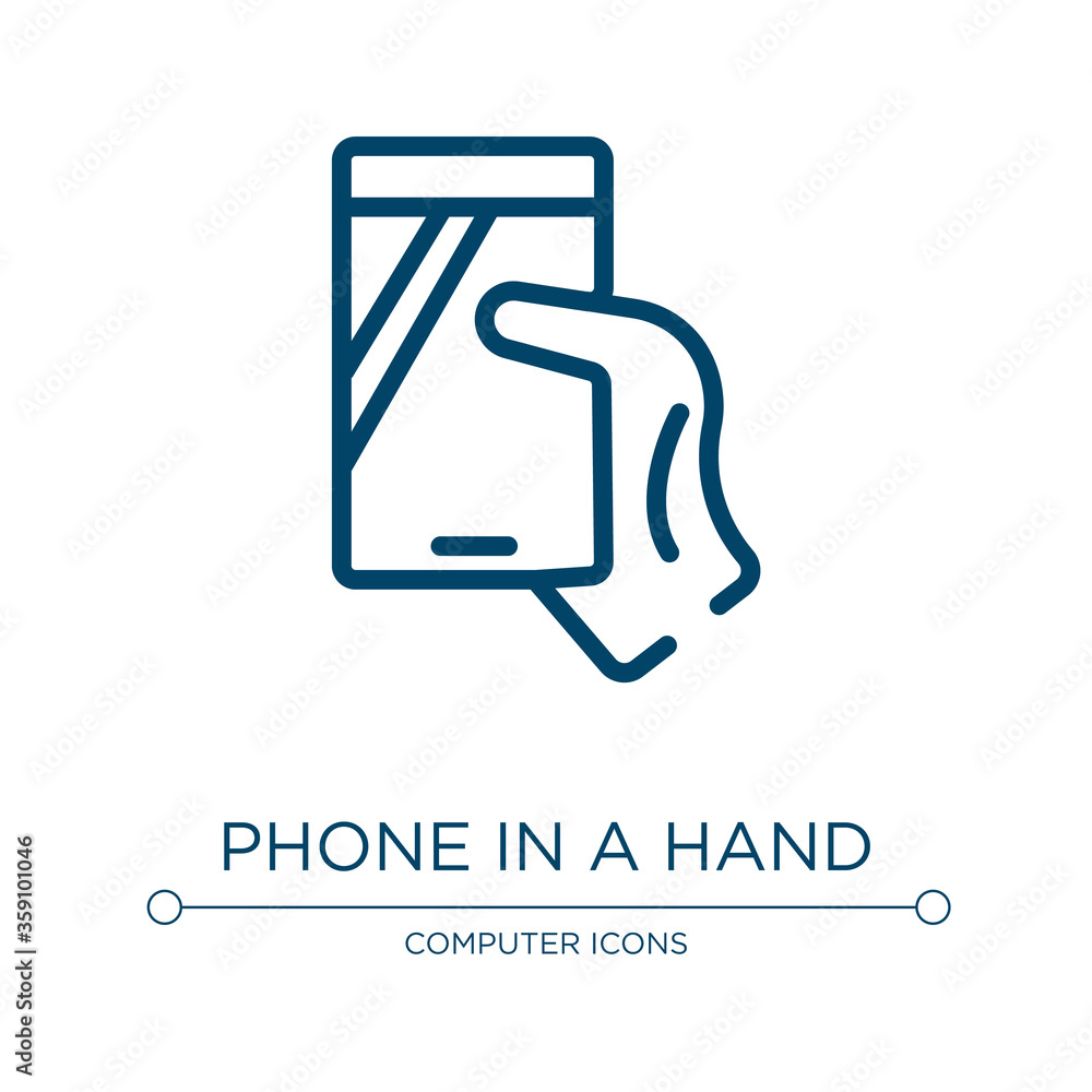 Aufkleber phone in a hand icon. linear vector illustration from modern screen collection. outline phone in a h