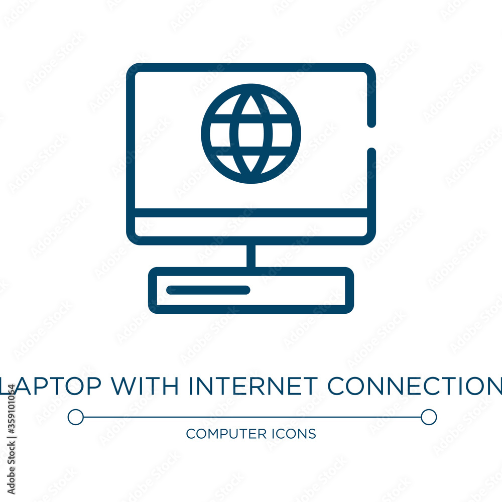 Poster laptop with internet connection icon. linear vector illustration from computer workers collection. o