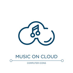 Music on cloud icon. Linear vector illustration from cloud computing collection. Outline music on cloud icon vector. Thin line symbol for use on web and mobile apps, logo, print media.