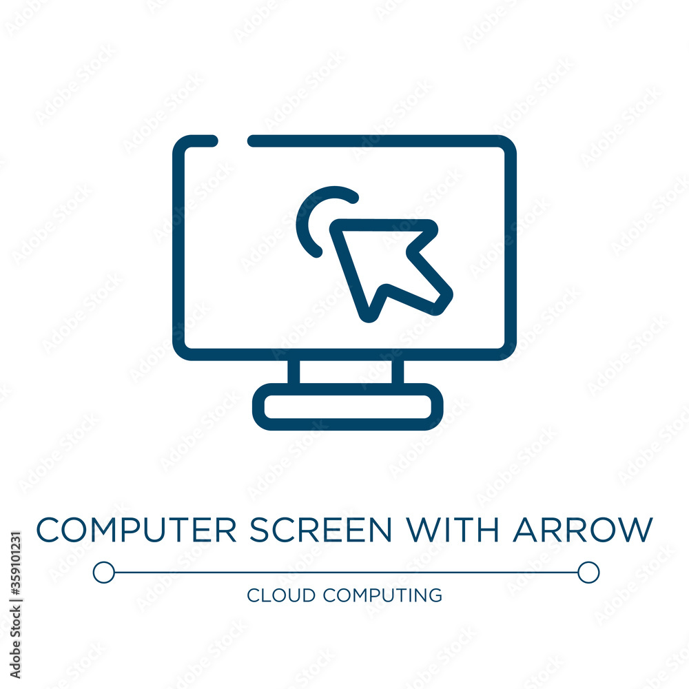 Poster computer screen with arrow icon. linear vector illustration from computer and media collection. outl