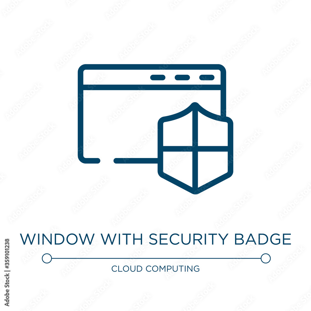 Poster window with security badge icon. linear vector illustration from computer and media collection. outl