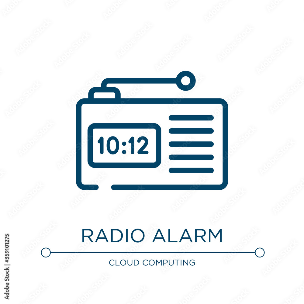 Poster radio alarm icon. linear vector illustration from material devices collection. outline radio alarm i